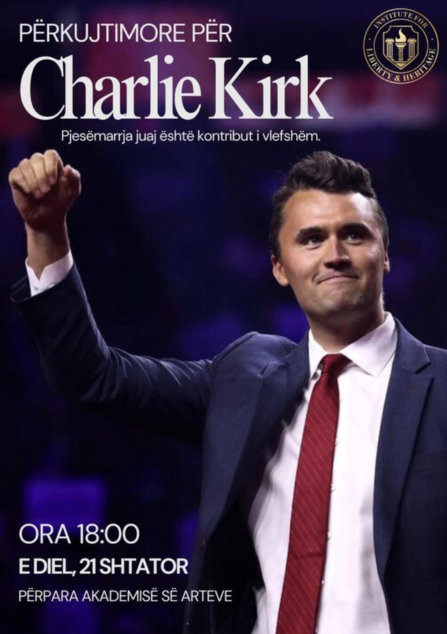 Përkujtimore për Charlie Kirk në Tiranë, më 21 Shtator
