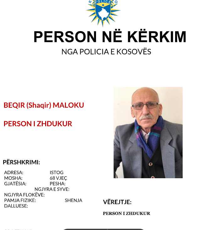 Beqir Malokun: Policia e shpall në kërkim një person të zhdukur, kërkon ndihmën e…