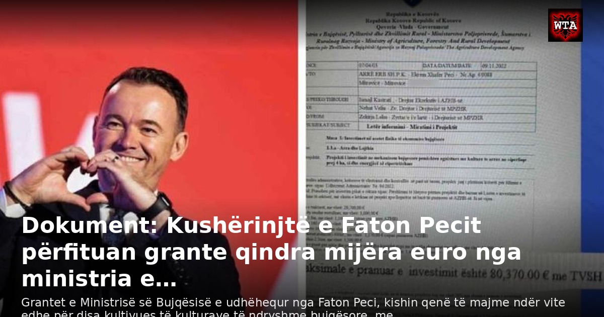 Dokument: Kushërinjtë e Faton Pecit përfituan grante qindra mijëra euro nga ministria e…