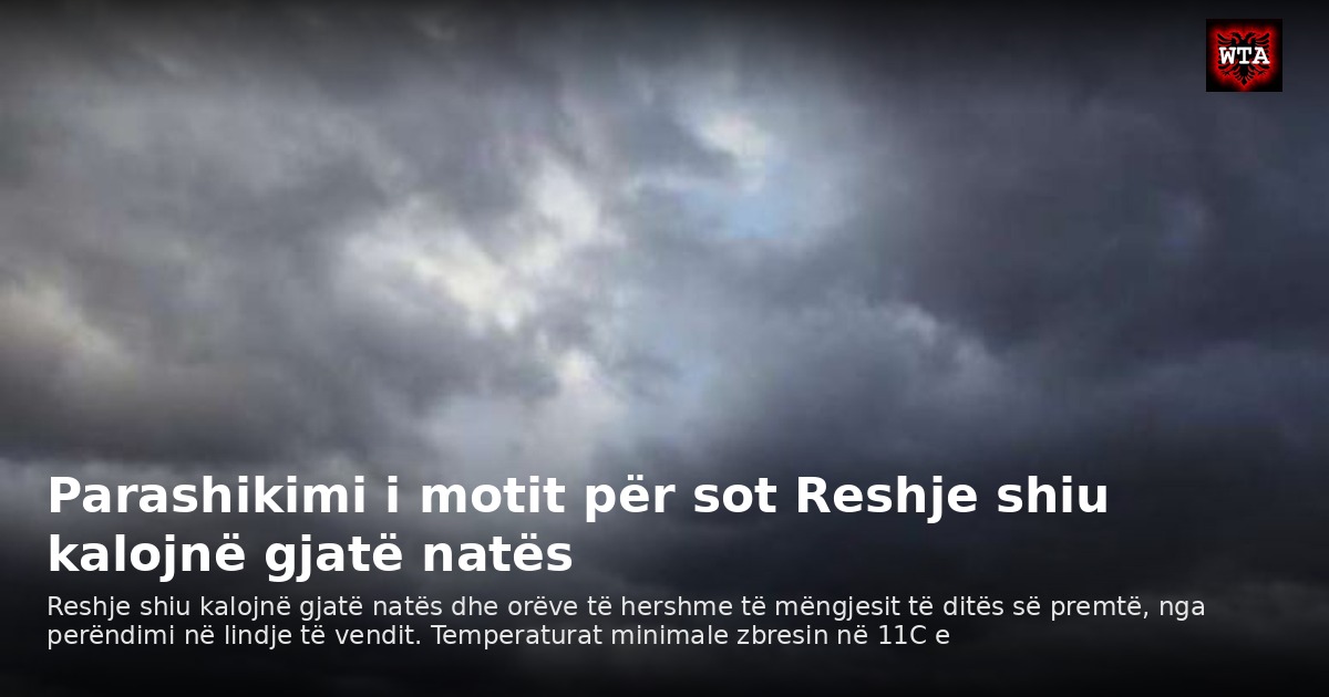 Parashikimi i motit për sot Reshje shiu kalojnë gjatë natës