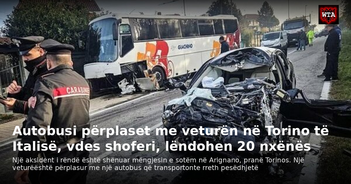 Autobusi përplaset me veturën në Torino të Italisë, vdes shoferi, lëndohen 20 nxënës
