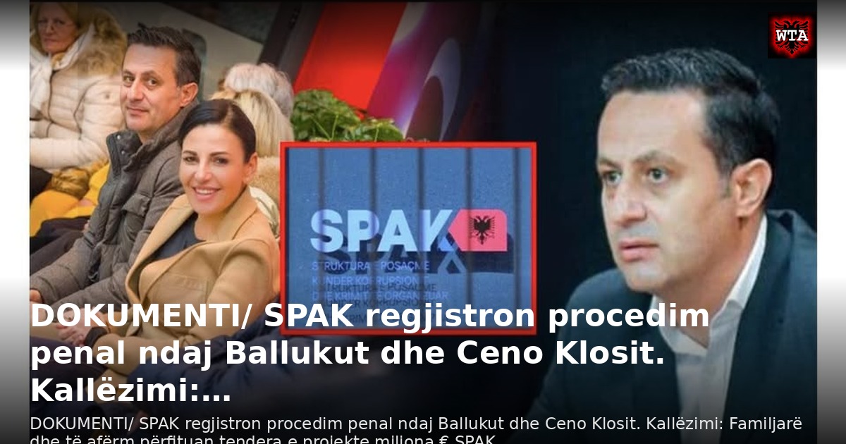 DOKUMENTI/ SPAK regjistron procedim penal ndaj Ballukut dhe Ceno Klosit. Kallëzimi:…