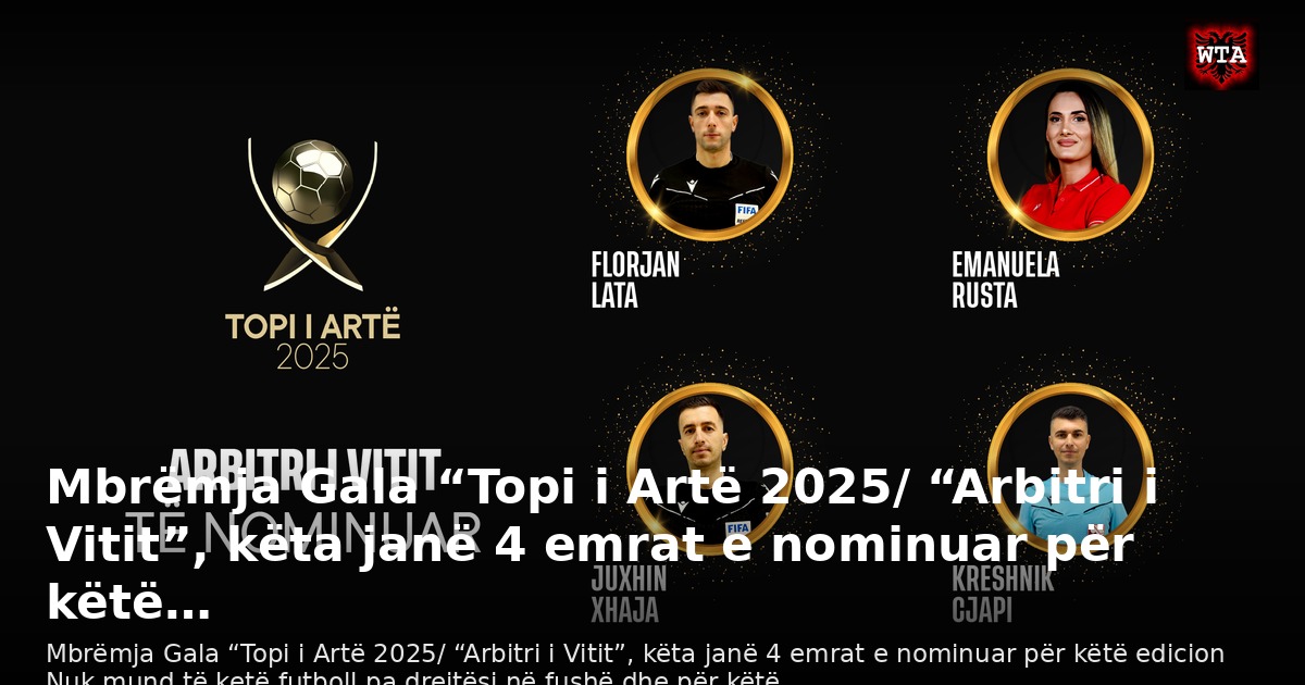 Mbrëmja Gala “Topi i Artë 2025/ “Arbitri i Vitit”, këta janë 4 emrat e nominuar për këtë…