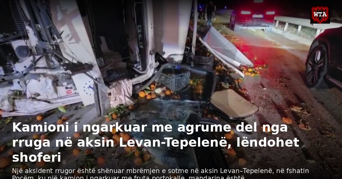 Kamioni i ngarkuar me agrume del nga rruga në aksin Levan-Tepelenë, lëndohet shoferi