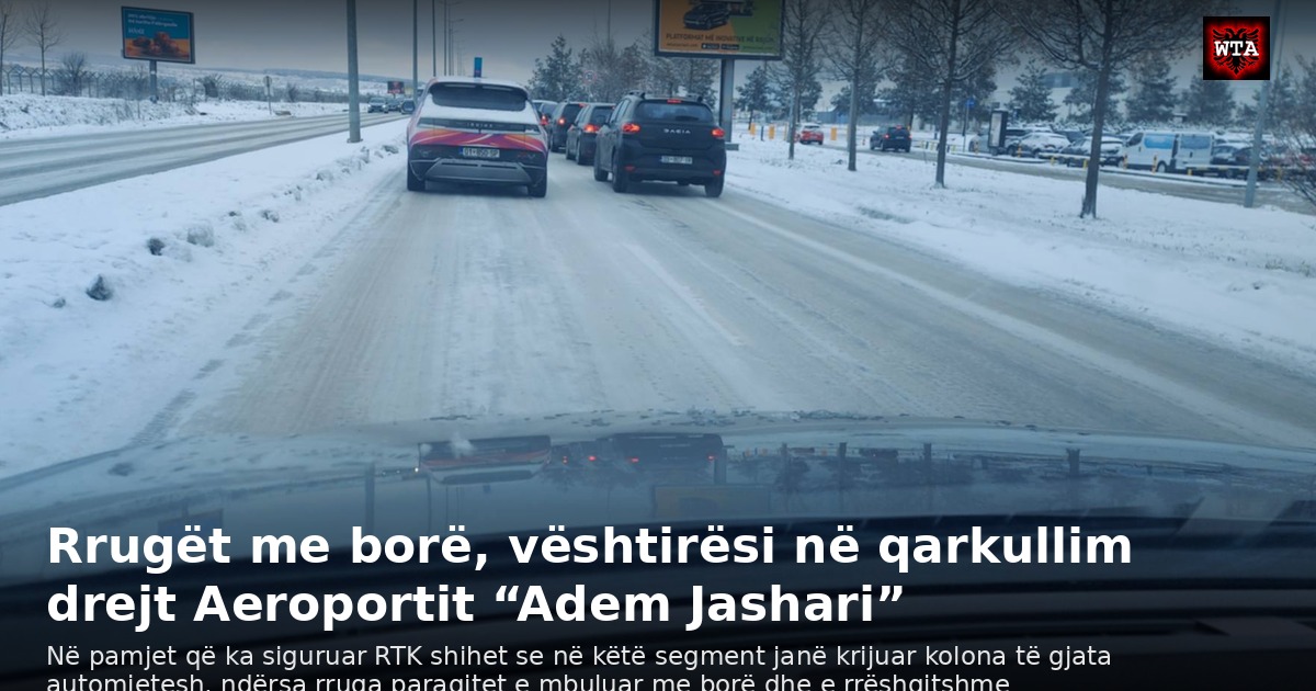 Rrugët me borë, vështirësi në qarkullim drejt Aeroportit “Adem Jashari”