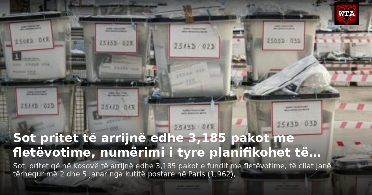 Sot pritet të arrijnë edhe 3,185 pakot me fletëvotime, numërimi i tyre planifikohet të…