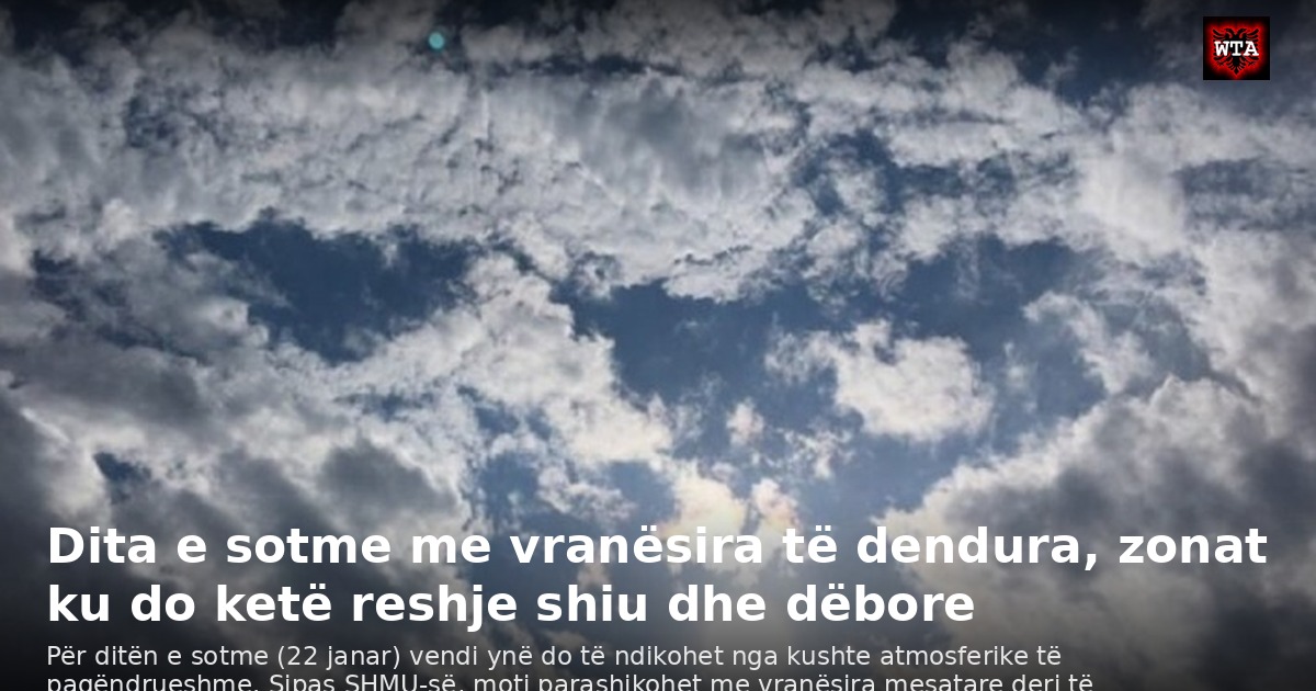 Dita e sotme me vranësira të dendura, zonat ku do ketë reshje shiu dhe dëbore