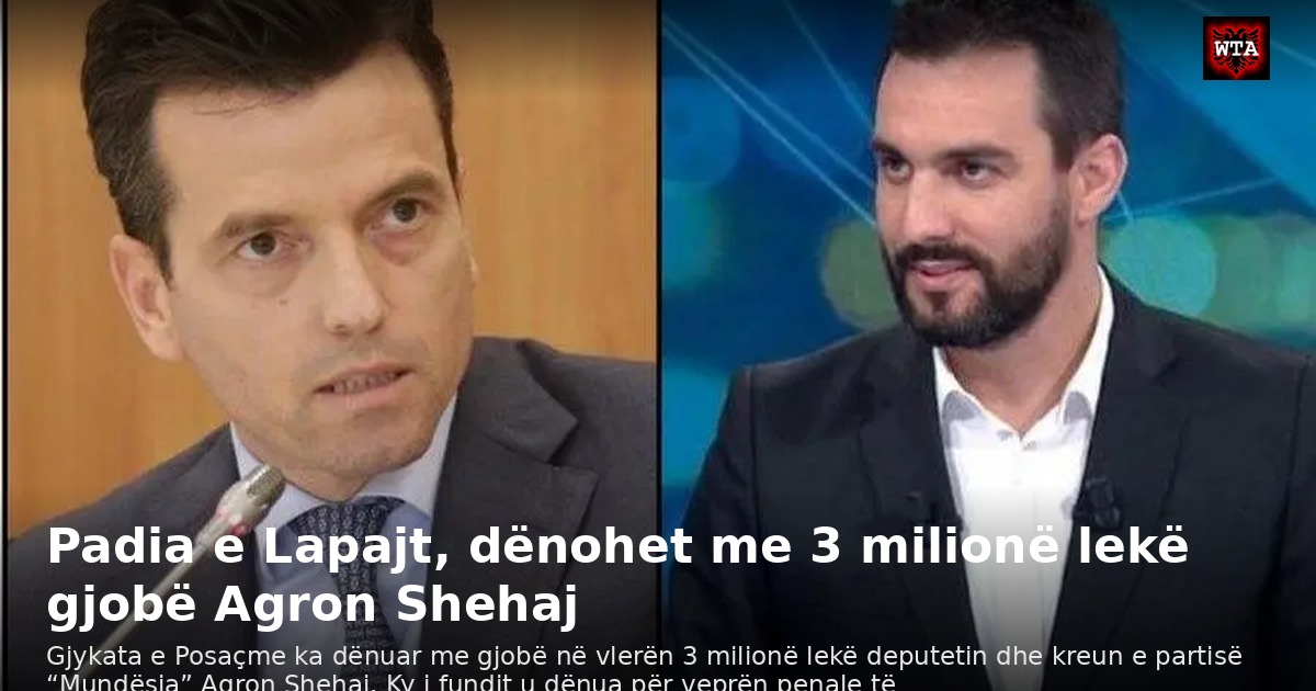 Padia e Lapajt, dënohet me 3 milionë lekë gjobë Agron Shehaj