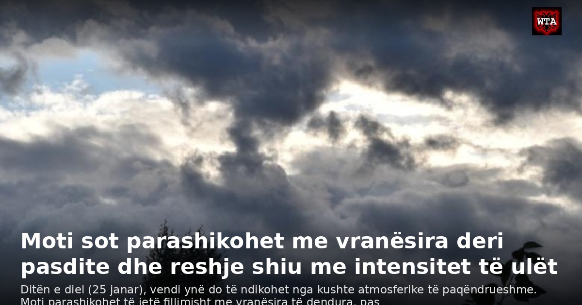 Moti sot parashikohet me vranësira deri pasdite dhe reshje shiu me intensitet të ulët