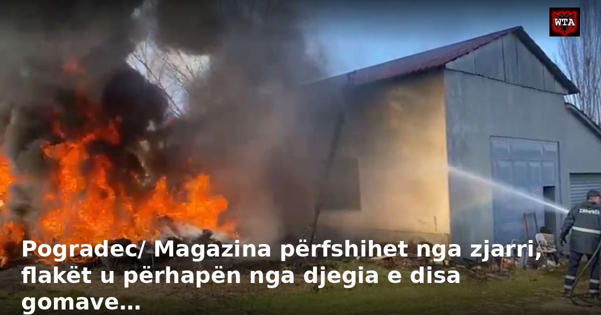 Pogradec/ Magazina përfshihet nga zjarri, flakët u përhapën nga djegia e disa gomave…