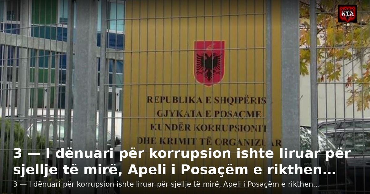 3 — I dënuari për korrupsion ishte liruar për sjellje të mirë, Apeli i Posaçëm e rikthen…