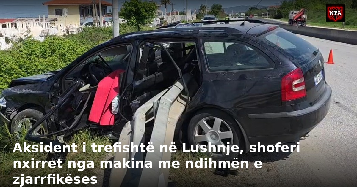Aksident i trefishtë në Lushnje, shoferi nxirret nga makina me ndihmën e zjarrfikëses