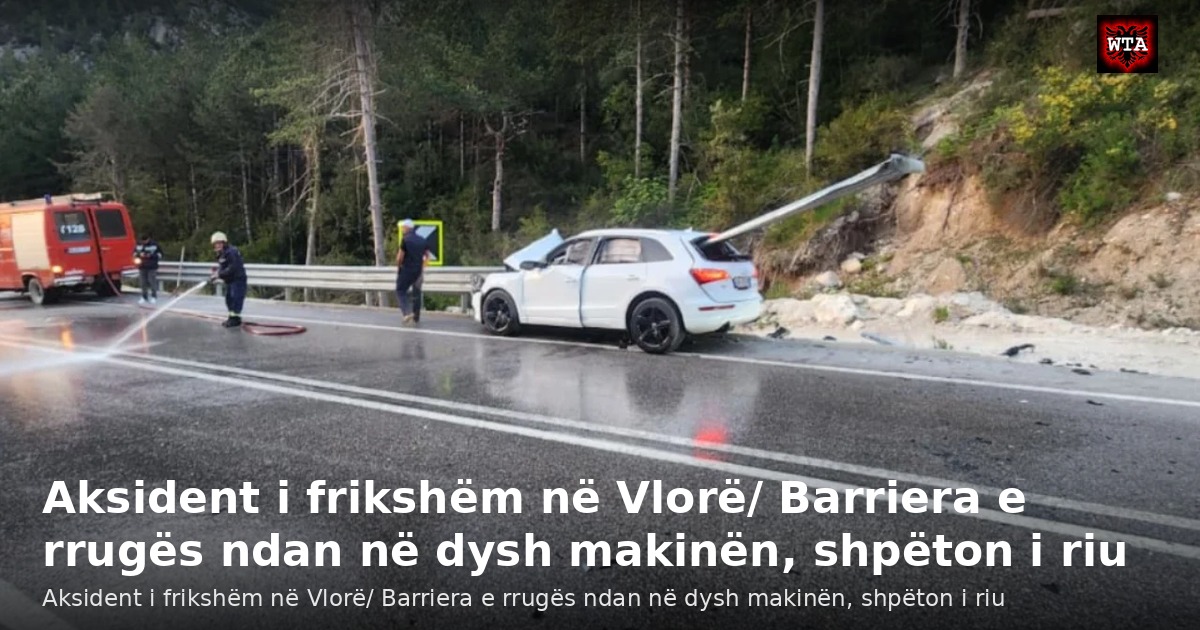 Aksident i frikshëm në Vlorë/ Barriera e rrugës ndan në dysh makinën, shpëton i riu