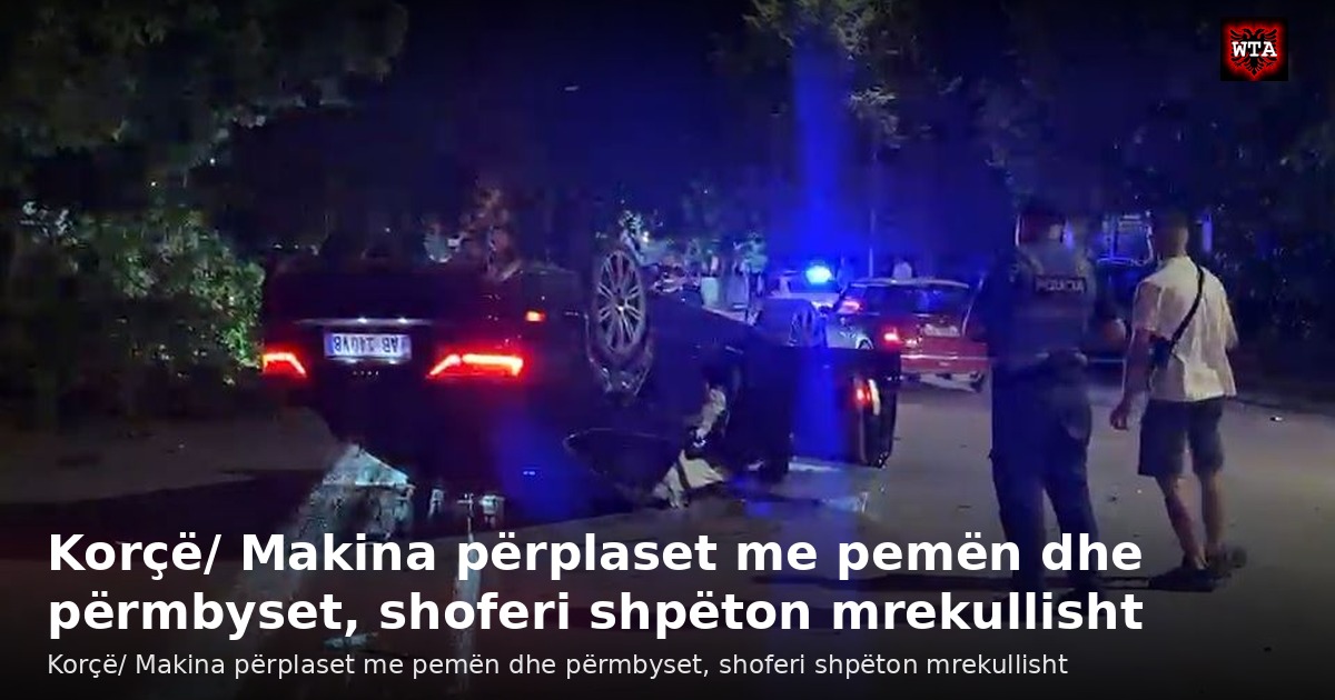 Korçë/ Makina përplaset me pemën dhe përmbyset, shoferi shpëton mrekullisht